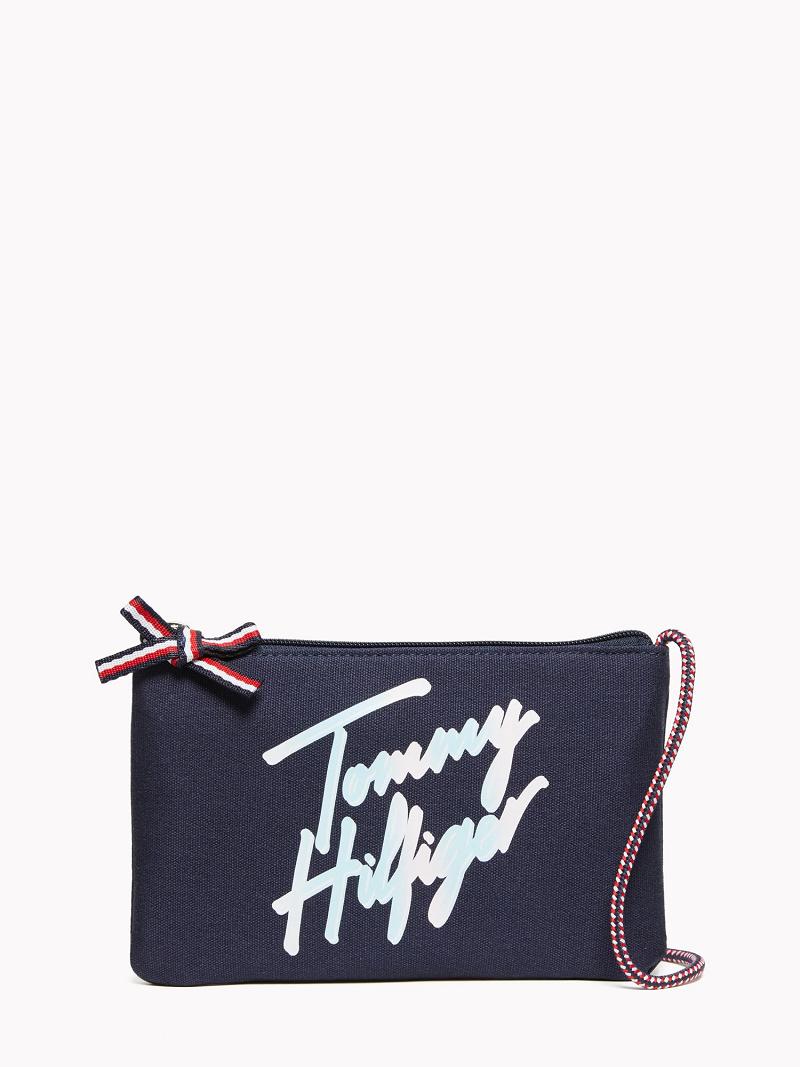 Lány Tommy Hilfiger Signature Crossbody Táska Kék | HU 2031LIS